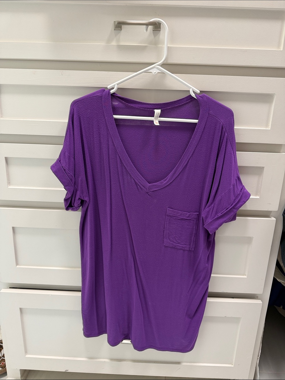 Purple V-Neck Pocket Women's Oversized Top - Flamingo Urban